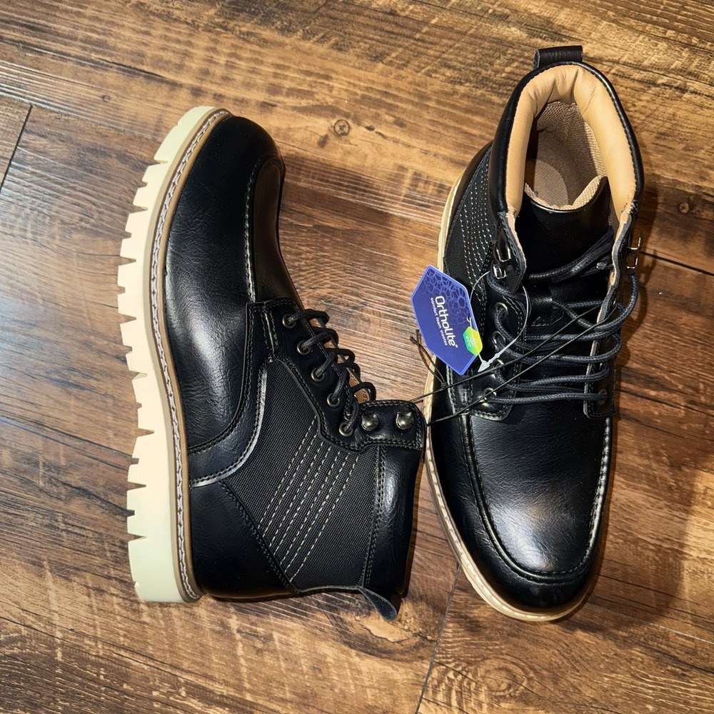 Steve Madden Ortholite Black Bleeker‎ Lace Up Men's Boots Size 8 NEW